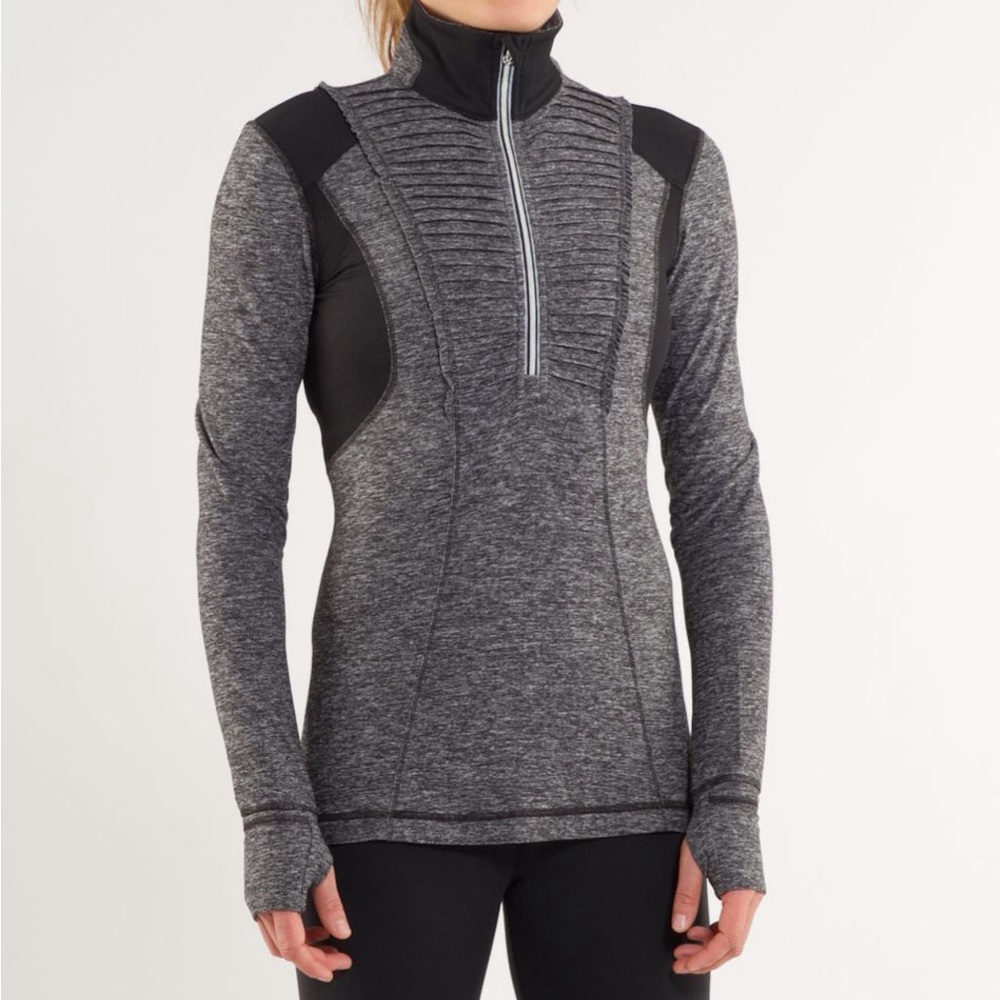 Lululemon Athletica Grey/Black Ruffle Run: Your Heart Out Pullover Long Sleeve